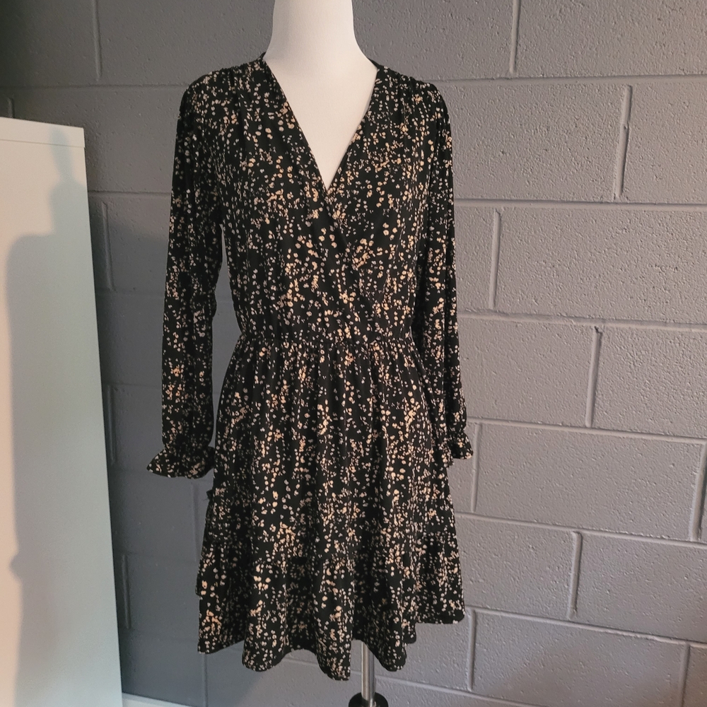 MANGO Black and Cream Floral Dress XS